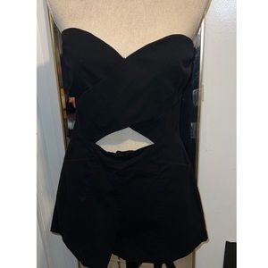 H&M Black Cotton Bandeau Playsuit with Midriff Cut Out Size UK 12